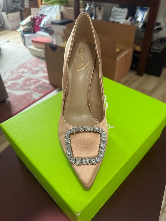 Sam Edelman Shoes - Sam Edelman Blush Satin Pointed-Toe Pump with Crystal Buckle